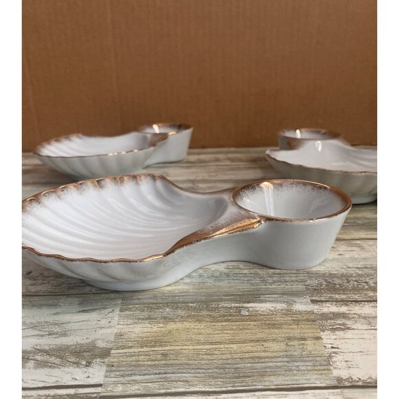 4 X Vintage Arnart 5th Ave Shell Seafood Plates w/ Sauce Cup – Hand Painted MCM - Picture 8 of 13